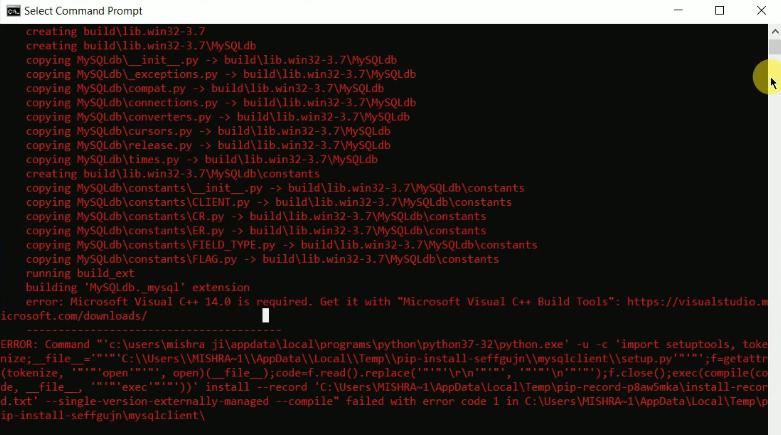 Solved Mysqlclient Error In Python Microsoft Visual C 14 0 Is Required Shudhanshu